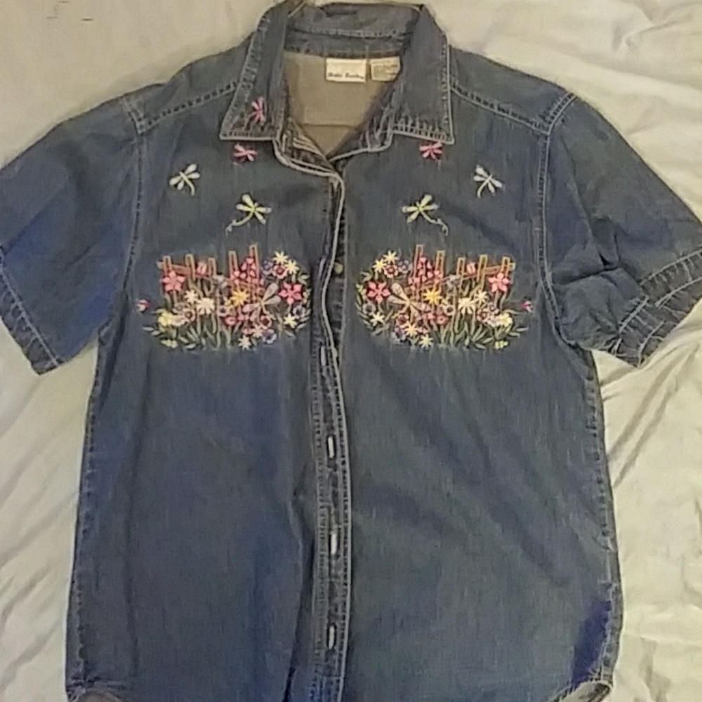 Bobbie Brooks Embroidered Chambray Top